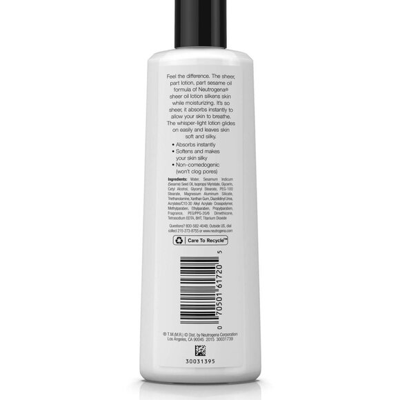 Neutrogena Moisturizing Sheer Body Oil-Lotion Lightweight Fast-Absorbing 8.5 oz - Picture 4 of 4